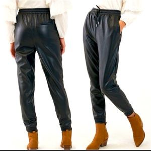 Avec Les Filles Faisa Faux Leather Joggers black drawstring pants size XS NWT